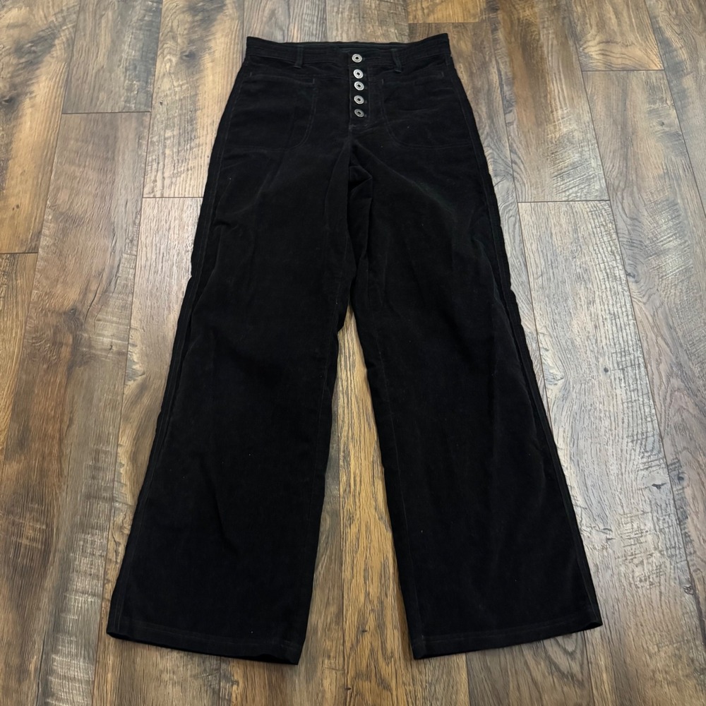 Kuhl Black‎ Corduroy Wide Leg Button Fly Pants Women 6 Reg Stretch Drawstring